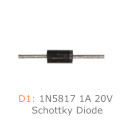 D1: 1N5817 1A 20V Schottky Diode